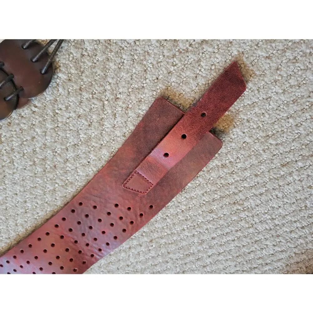2 Vtg Leather Belts Boho 90s Women's Med or Large Red Brown